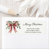 Eenvoudige Rode Bow Waterverf Kerst Retour Adres Etiket (Insitu)