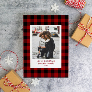 Eenvoudige rode Buffalo Plaid Kerst Foto Feestdagenkaart