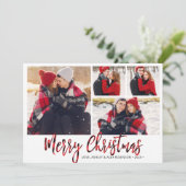 Eenvoudige rode buffel Plaid 4 fotocollage Feestdagenkaart (Staand voorkant)