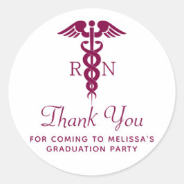 Eenvoudige rode Caduceus RN Afstuderen Dank u Ronde Sticker