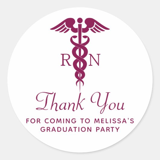 Eenvoudige rode Caduceus RN Afstuderen Dank u Ronde Sticker (Voorkant)