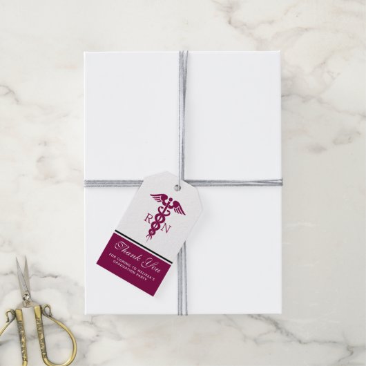 Eenvoudige rode Caduceus verpleegkundige Afstudere Cadeaulabel (Met Touw)