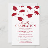 Eenvoudige Rode Dubbele Afstudeerfeest Uitnodiging (Voorkant)