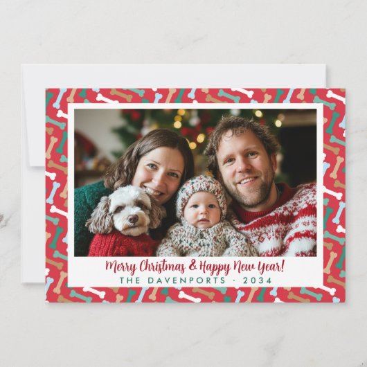 Eenvoudige Rode en Blauwgroen Hond Botten Patroon  Feestdagenkaart (Voorkant)