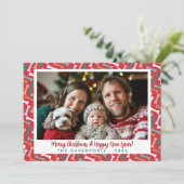 Eenvoudige Rode en Blauwgroen Hond Botten Patroon  Feestdagenkaart (Staand voorkant)