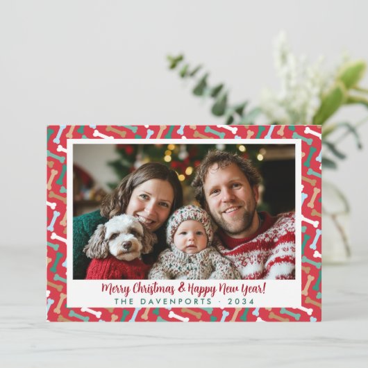 Eenvoudige Rode en Blauwgroen Hond Botten Patroon  Feestdagenkaart (Staand voorkant)