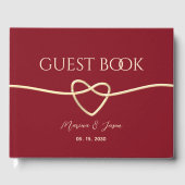 Eenvoudige rode en gouden elegante bruiloft gastenboek (Voorkant)