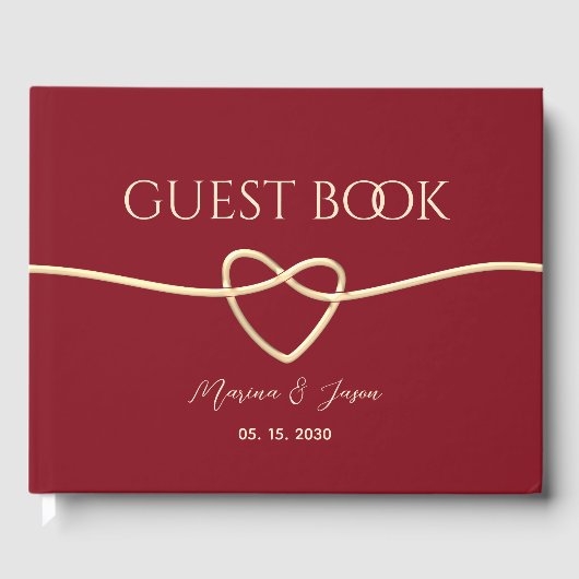 Eenvoudige rode en gouden elegante bruiloft gastenboek (Voorkant)