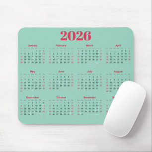 Eenvoudige rode en lichte turquoise 2026 Agenda Muismat