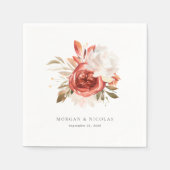 Eenvoudige Rode en Witte Bloemen Boeket bruiloft Servet (Voorkant)