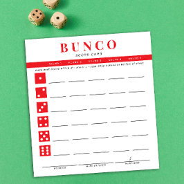 Eenvoudige rode en witte Bunco Score Kaart Notitieblok