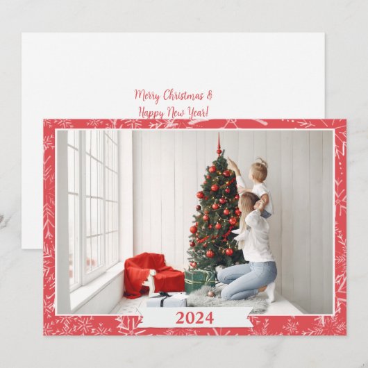 Eenvoudige rode en witte foto notitiekaartje (Voorkant / Achterkant)