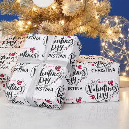 Eenvoudige Rode en Witte Gelukkige Valentijnsdag N Cadeaupapier