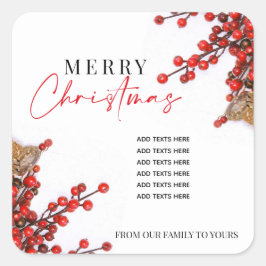Eenvoudige rode en witte kerst hulst bessen vierkante sticker