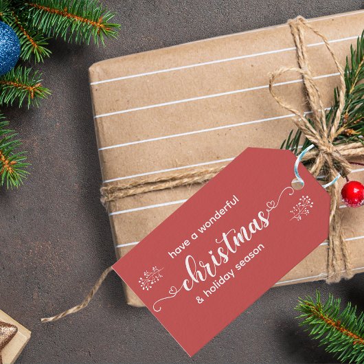 Eenvoudige rode en witte kerstvakantie cadeaulabel