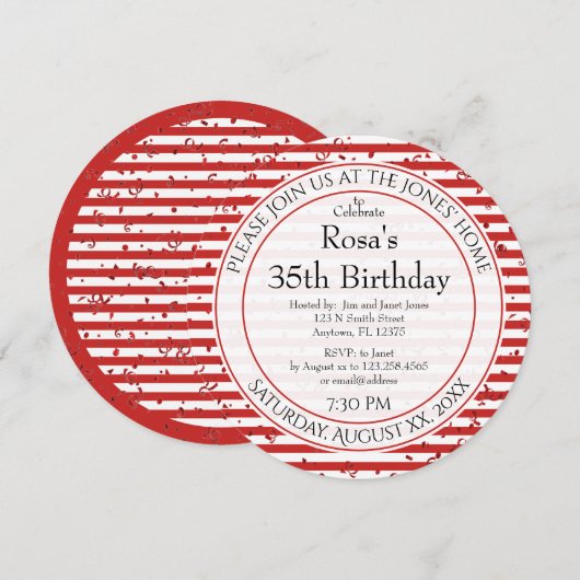 Eenvoudige rode en witte strepen - Ronde Partij Kaart (Voorkant / Achterkant)