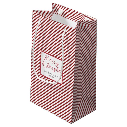 Eenvoudige rode en witte strepen vrolijk en helder klein cadeauzakje (Achterkant Gekanteld)