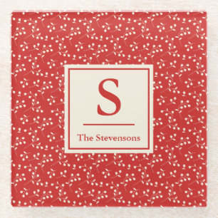 Eenvoudige  rode flacon monogram naam glazen onderzetter