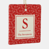 Eenvoudige rode flacon monogram naam keramisch ornament (Rechts)