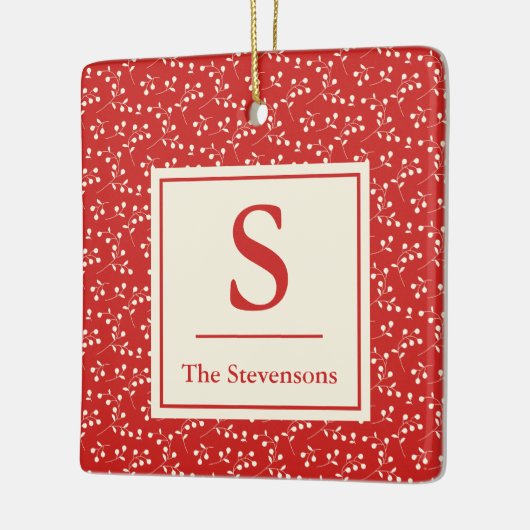 Eenvoudige  rode flacon monogram naam keramisch ornament (Links)