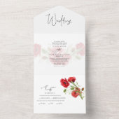 Eenvoudige Rode Floral Winter Wedding All In One Uitnodiging (Binnen)