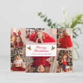Eenvoudige Rode Fotocollage Moderne Kerstmis Feestdagenkaart (Staand voorkant)
