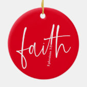 Eenvoudige Rode Geloof Bijbel Verse Kalligrafie Te Keramisch Ornament (Achterkant)