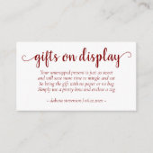 Eenvoudige rode geschenken op display | Snoep Appl Informatiekaartje (Voorkant)