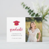 Eenvoudige rode gouden afstudeerhoed Kwast Uitnodi Kaart (Staand voorkant)