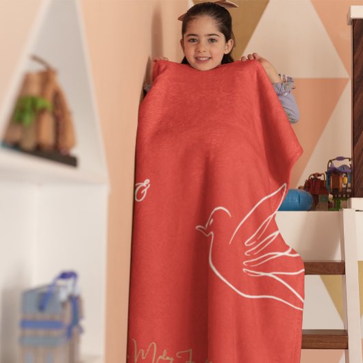 Eenvoudige Rode Gouden Duif Hart Vrede Liefde Kers Fleece Deken