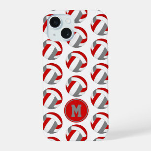 eenvoudige rode grijze volleybal patronen met mono iPhone 15 case