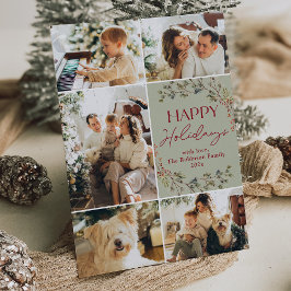 Eenvoudige Rode Groene 5 Foto Gelukskaart voor de  Feestdagenkaart