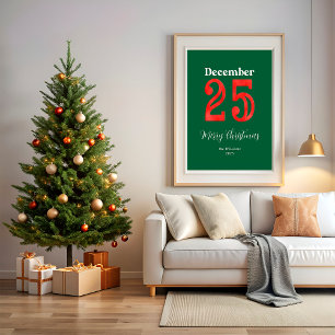 Eenvoudige Rode Groene Kerstmis Familie Foto Perfect Poster