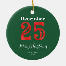Eenvoudige Rode Groene Prettig Kerstmis Familie Fo Keramisch Ornament
