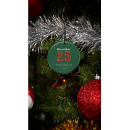 Eenvoudige Rode Groene Prettig Kerstmis Familie Fo Keramisch Ornament