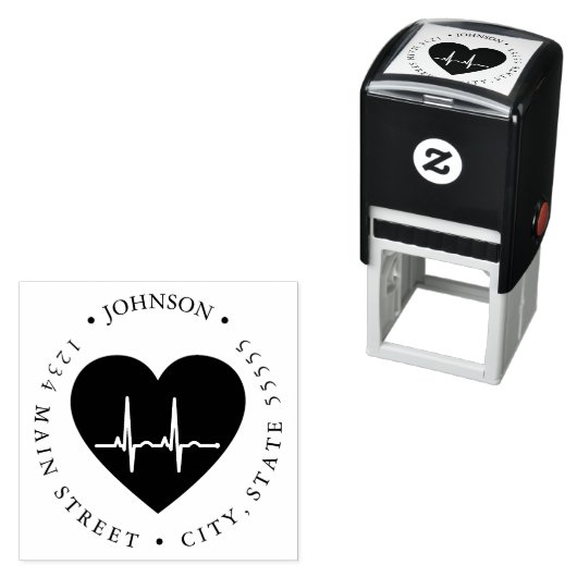 Eenvoudige Rode Hart EKG Hartmonitor Retourlabel Zelfinktende Stempel (In situ)