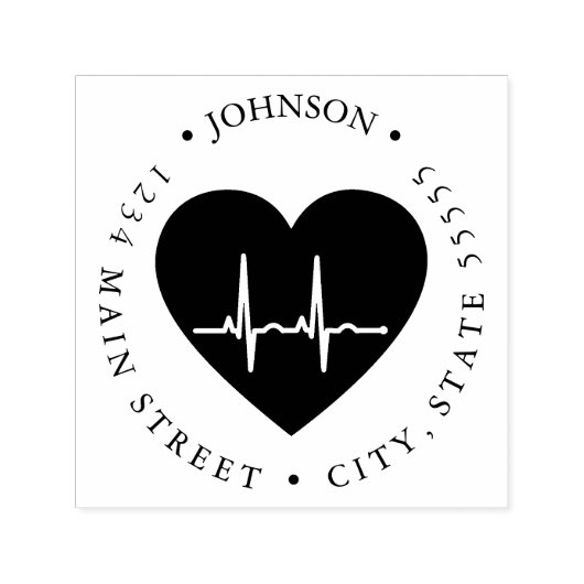 Eenvoudige Rode Hart EKG Hartmonitor Retourlabel Zelfinktende Stempel (Design)