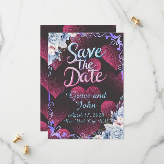 Eenvoudige Rode Hart Thema Bewaar de Datum Save The Date (Voorkant / Achterkant in situ)