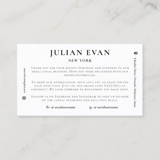 Eenvoudige rode hart zwart en wit dank u kaart visitekaartje (Achterkant)