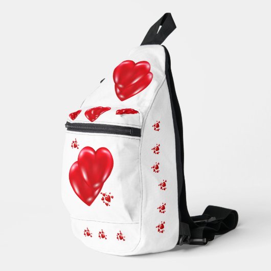Eenvoudige Rode Harten op Witte Gelukkige Valentij Sling Bag (Rechterhoek)