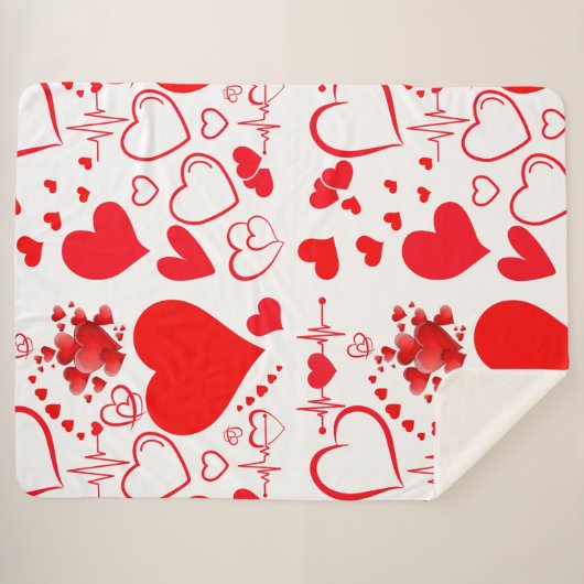 Eenvoudige rode harten romantische liefde op wit | sherpa deken (Voorkant (horizontaal))