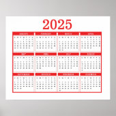 Eenvoudige Rode Kalender 2025 Poster (Voorkant)