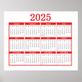 Eenvoudige Rode Kalender 2025 Poster
