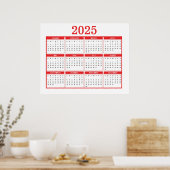 Eenvoudige Rode Kalender 2025 Poster (Keuken)