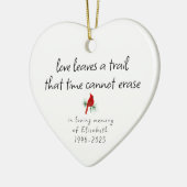 Eenvoudige rode kardinaal in liefdevolle herinneri keramisch ornament (Links)