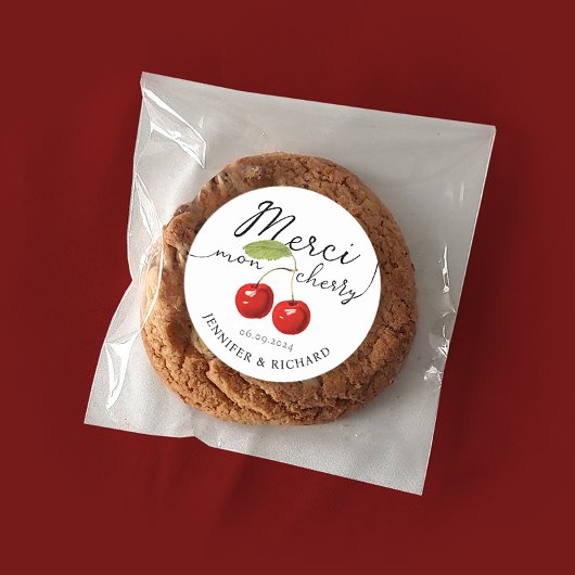 Eenvoudige  rode kersen bruiloft handgeschreven ronde sticker