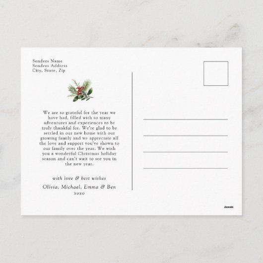 Eenvoudige Rode Kerst Botanische Fotocollage Feestdagenkaart (Achterkant)