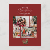 Eenvoudige Rode Kerst Botanische Fotocollage Feestdagenkaart (Voorkant)