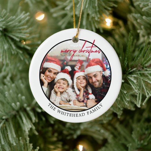 Eenvoudige Rode Kerst Foto Keramisch Ornament (Boom)