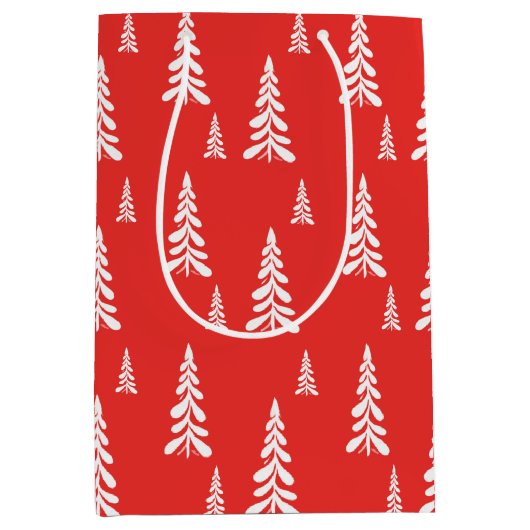 Eenvoudige Rode Kerst Xmas pijnboom Sneeuwpatroon Medium Cadeauzakje (Voorkant)